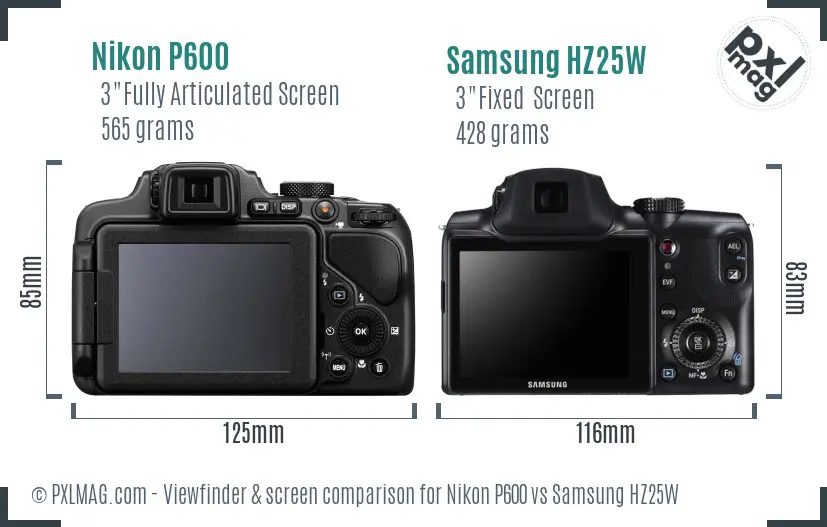 Nikon P600 vs Samsung HZ25W Screen and Viewfinder comparison