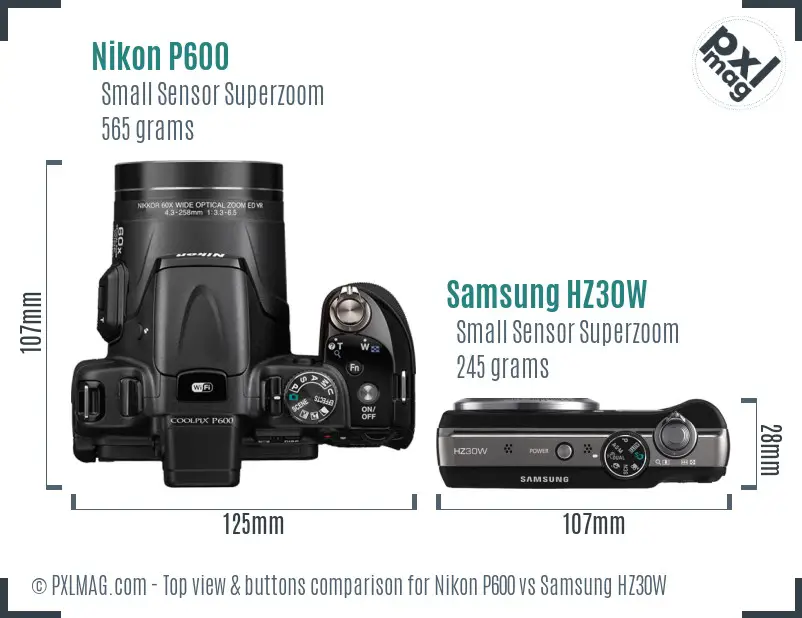 Nikon P600 vs Samsung HZ30W top view buttons comparison
