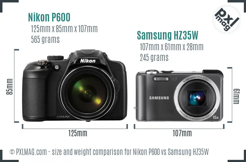 Nikon P600 vs Samsung HZ35W size comparison Nikon P600 vs Samsung HZ35W size comparison