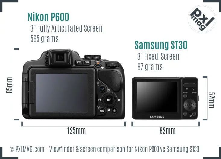 Nikon P600 vs Samsung ST30 Screen and Viewfinder comparison