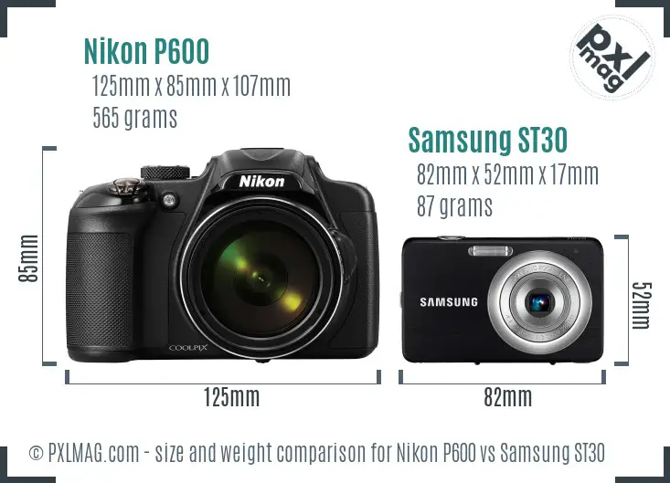 Nikon P600 vs Samsung ST30 size comparison