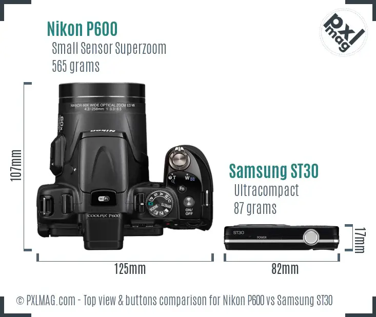 Nikon P600 vs Samsung ST30 top view buttons comparison
