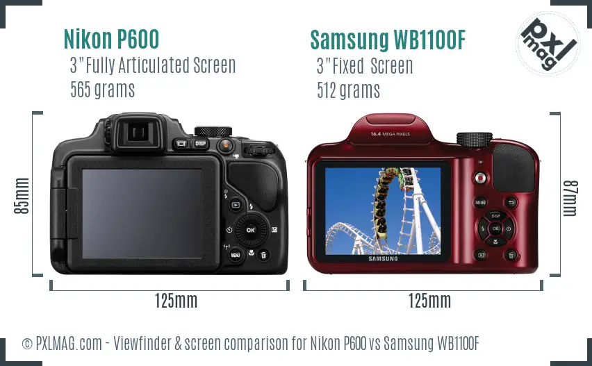 Nikon P600 vs Samsung WB1100F Screen and Viewfinder comparison