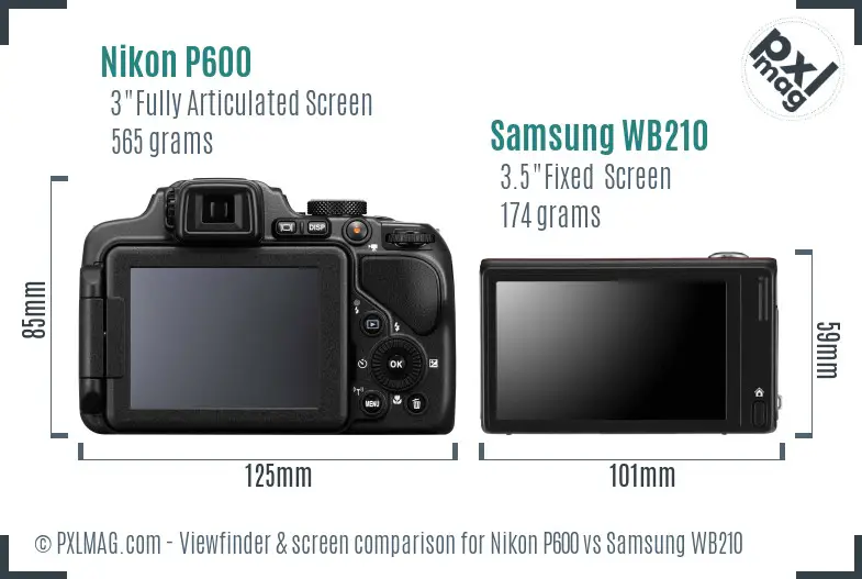 Nikon P600 vs Samsung WB210 Screen and Viewfinder comparison