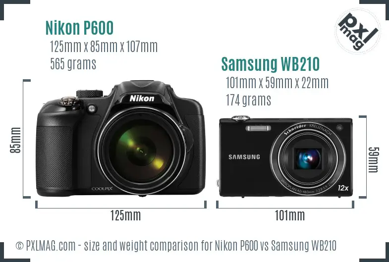 Nikon P600 vs Samsung WB210 size comparison