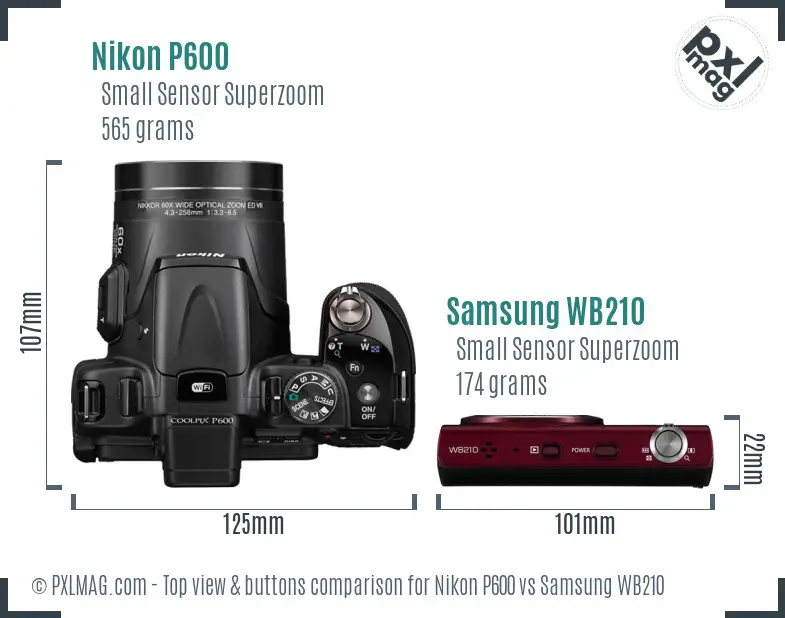 Nikon P600 vs Samsung WB210 top view buttons comparison