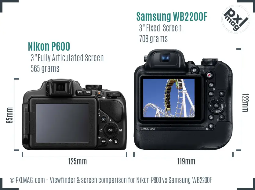 Nikon P600 vs Samsung WB2200F Screen and Viewfinder comparison