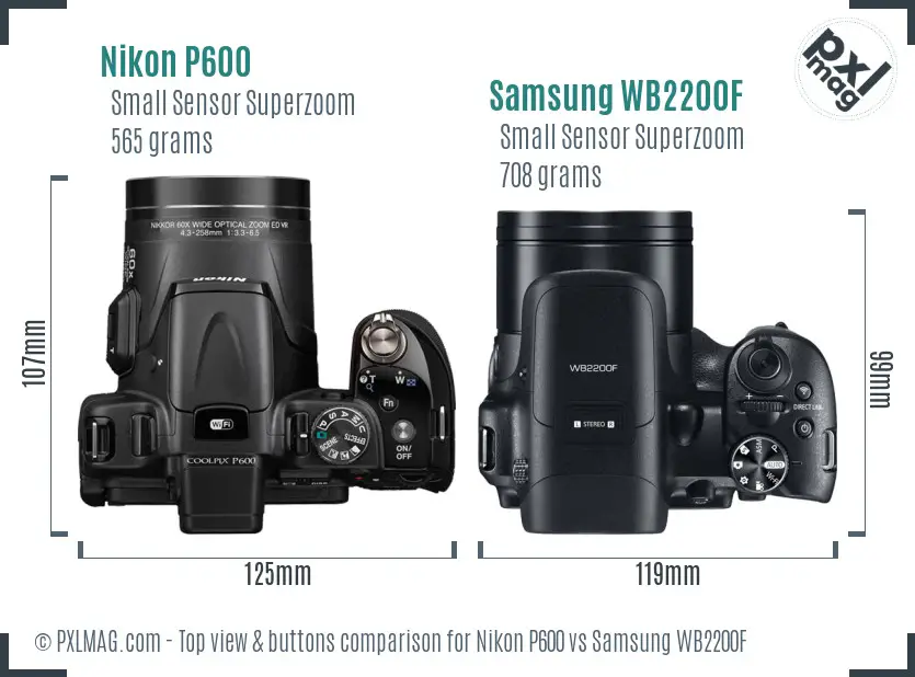 Nikon P600 vs Samsung WB2200F top view buttons comparison