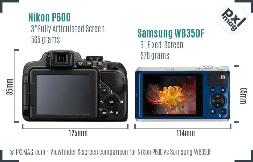 Nikon P600 vs Samsung WB350F Screen and Viewfinder comparison