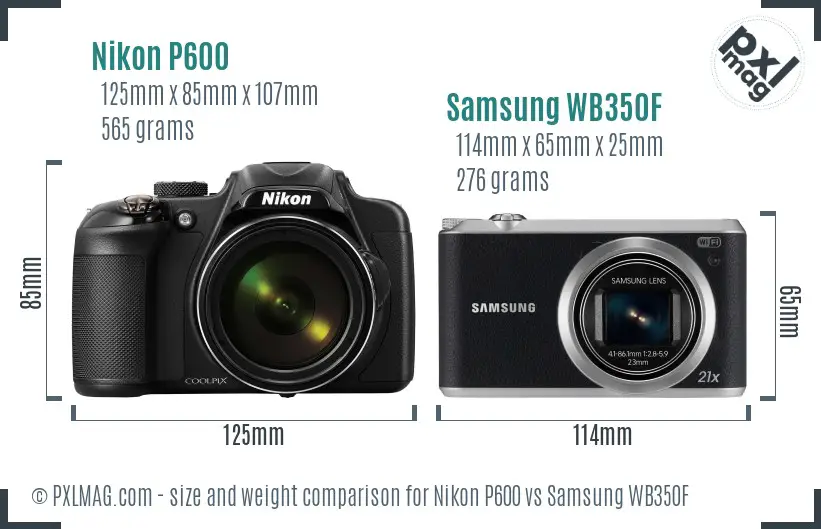 Nikon P600 vs Samsung WB350F size comparison