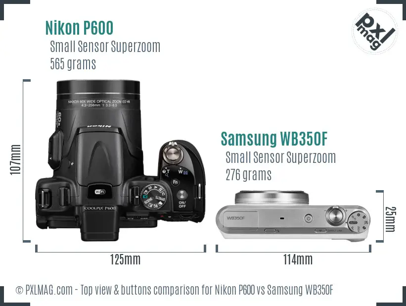 Nikon P600 vs Samsung WB350F top view buttons comparison