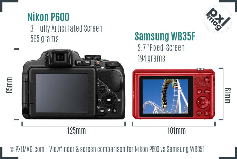 Nikon P600 vs Samsung WB35F Screen and Viewfinder comparison