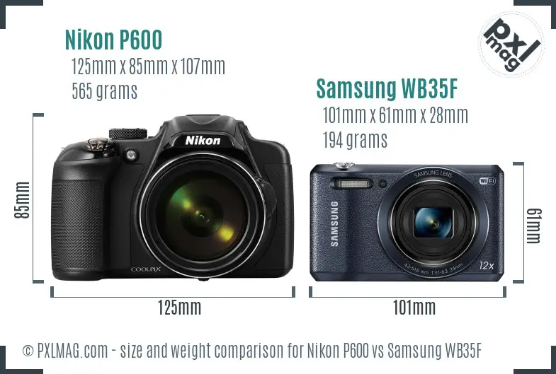 Nikon P600 vs Samsung WB35F size comparison