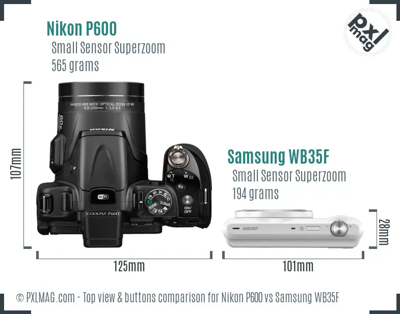 Nikon P600 vs Samsung WB35F top view buttons comparison