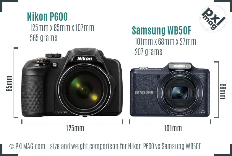 Nikon P600 vs Samsung WB50F size comparison