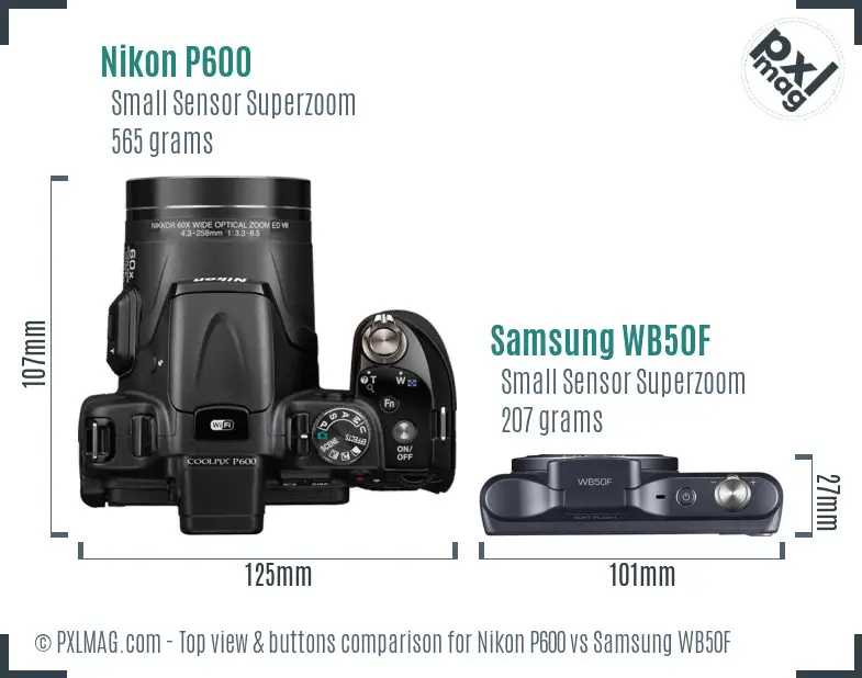 Nikon P600 vs Samsung WB50F top view buttons comparison