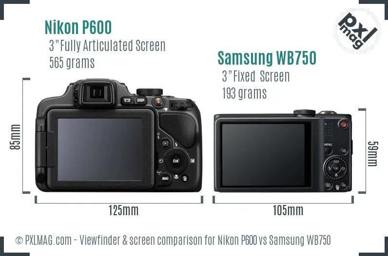 Nikon P600 vs Samsung WB750 Screen and Viewfinder comparison Nikon P600 vs Samsung WB750 Screen and Viewfinder comparison
