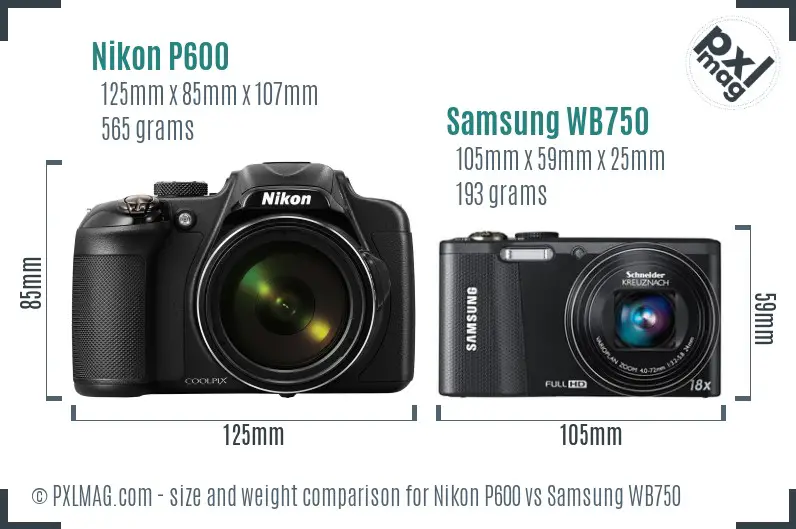 Nikon P600 vs Samsung WB750 size comparison Nikon P600 vs Samsung WB750 size comparison