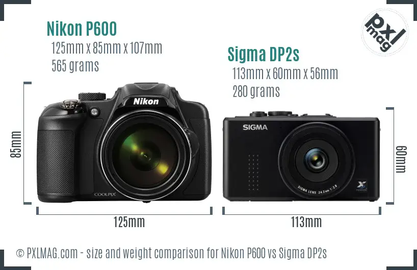 Nikon P600 vs Sigma DP2s size comparison