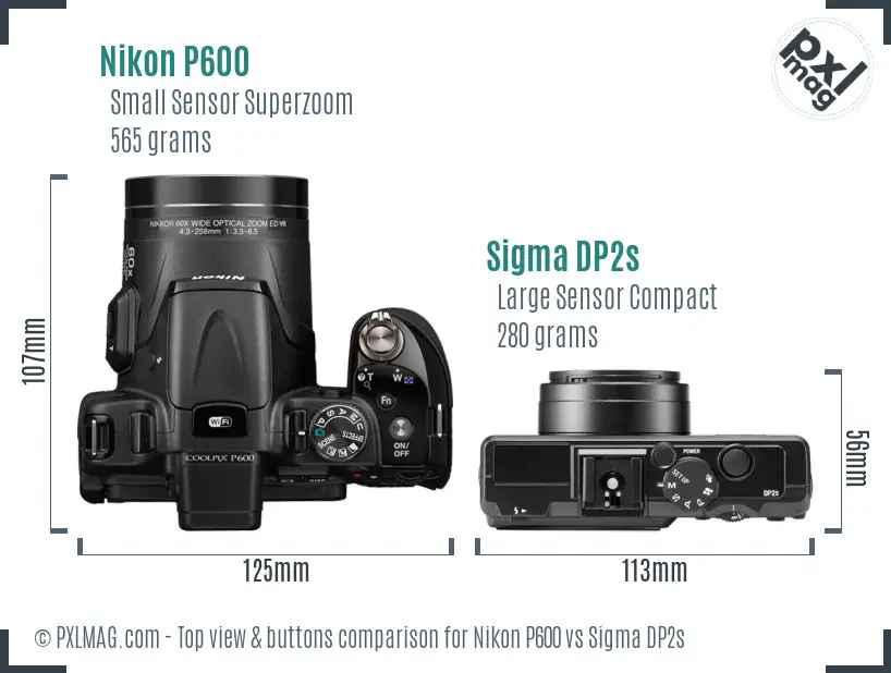 Nikon P600 vs Sigma DP2s top view buttons comparison