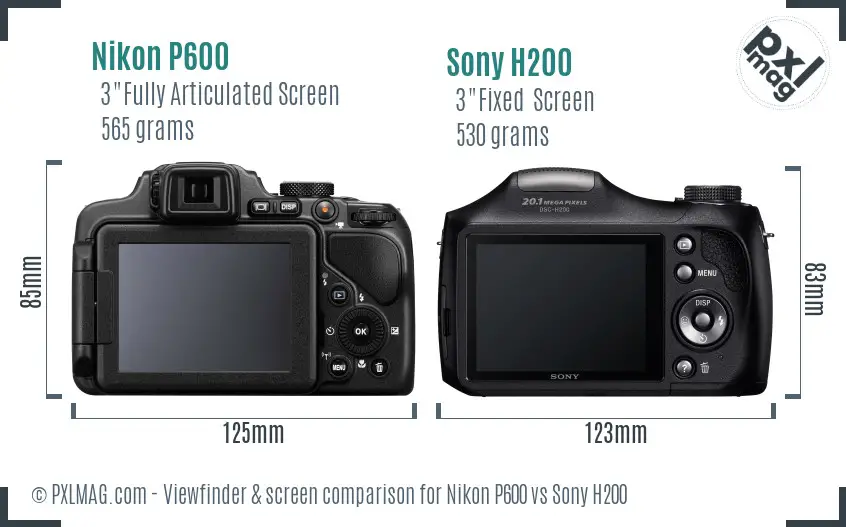 Nikon P600 vs Sony H200 Screen and Viewfinder comparison Nikon P600 vs Sony H200 Screen and Viewfinder comparison