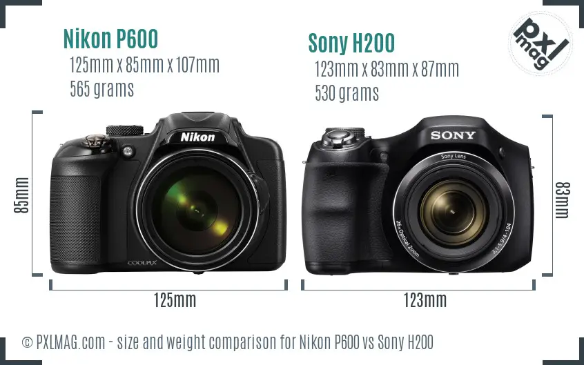 Nikon P600 vs Sony H200 size comparison Nikon P600 vs Sony H200 size comparison