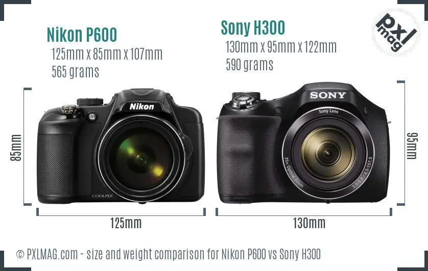 Nikon P600 vs Sony H300 size comparison