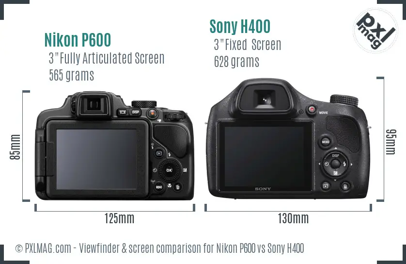 Nikon P600 vs Sony H400 Screen and Viewfinder comparison