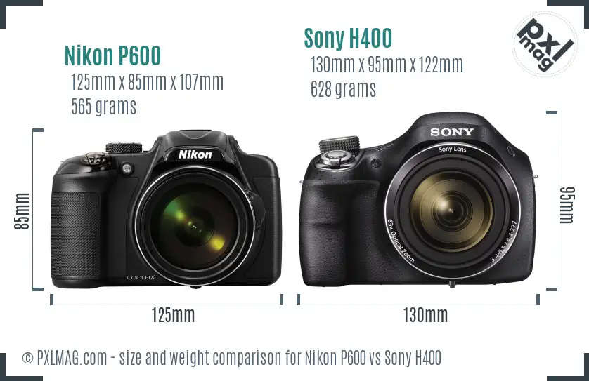 Nikon P600 vs Sony H400 size comparison