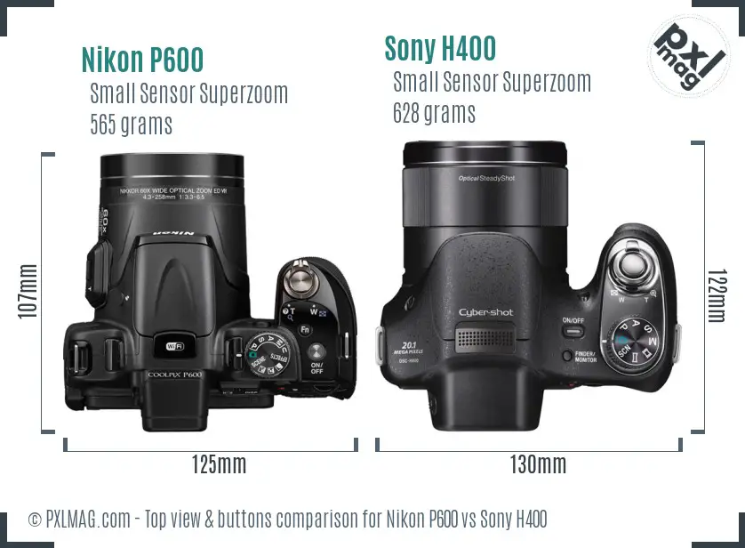 Nikon P600 vs Sony H400 top view buttons comparison