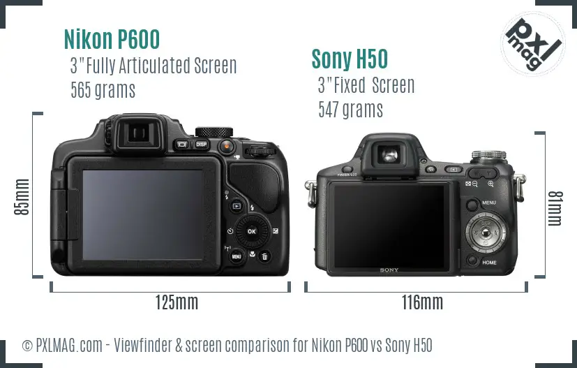 Nikon P600 vs Sony H50 Screen and Viewfinder comparison