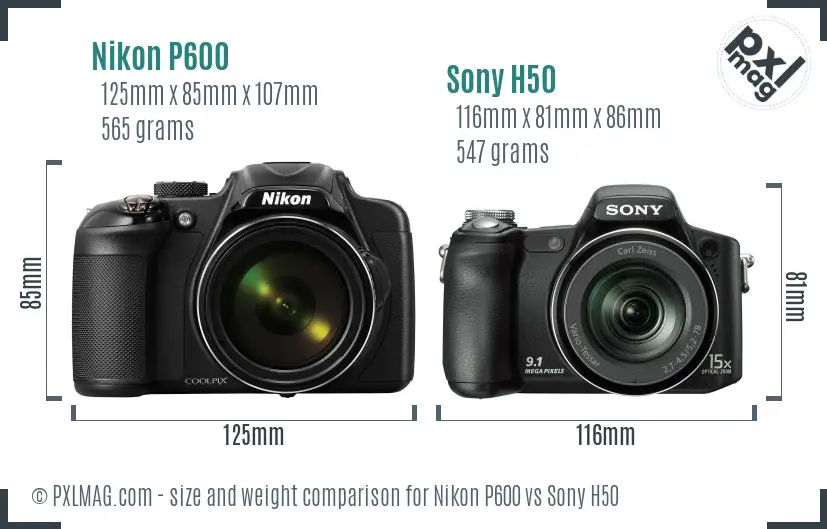 Nikon P600 vs Sony H50 size comparison