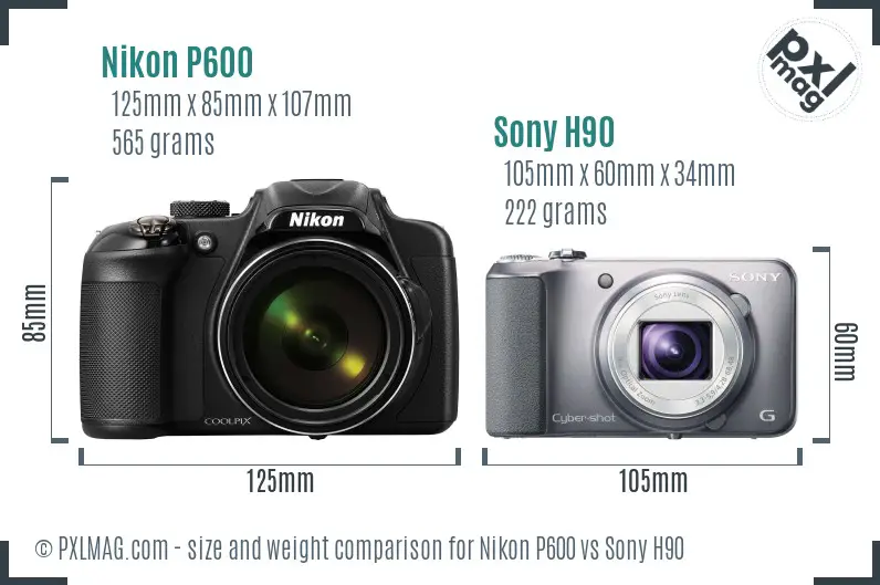 Nikon P600 vs Sony H90 size comparison