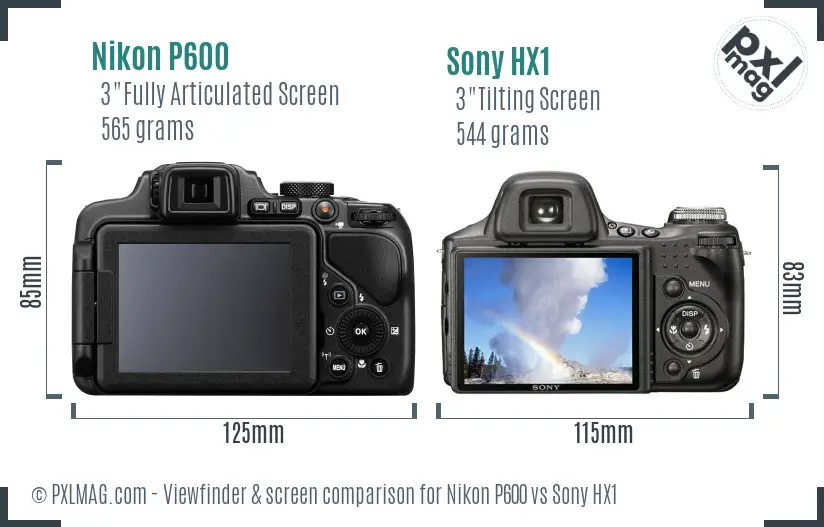 Nikon P600 vs Sony HX1 Screen and Viewfinder comparison