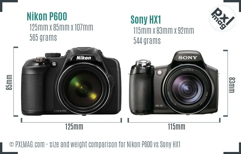 Nikon P600 vs Sony HX1 size comparison