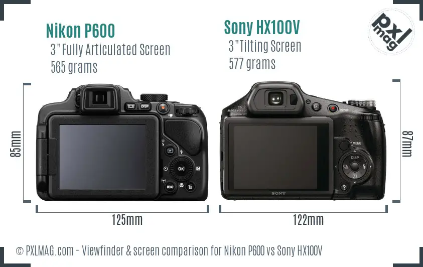 Nikon P600 vs Sony HX100V Screen and Viewfinder comparison