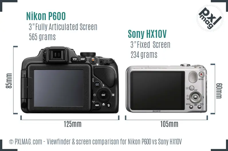 Nikon P600 vs Sony HX10V Screen and Viewfinder comparison
