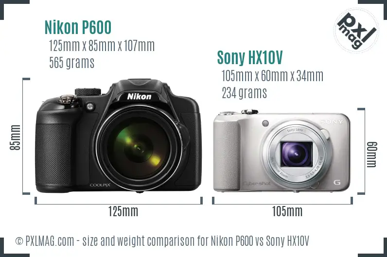 Nikon P600 vs Sony HX10V size comparison