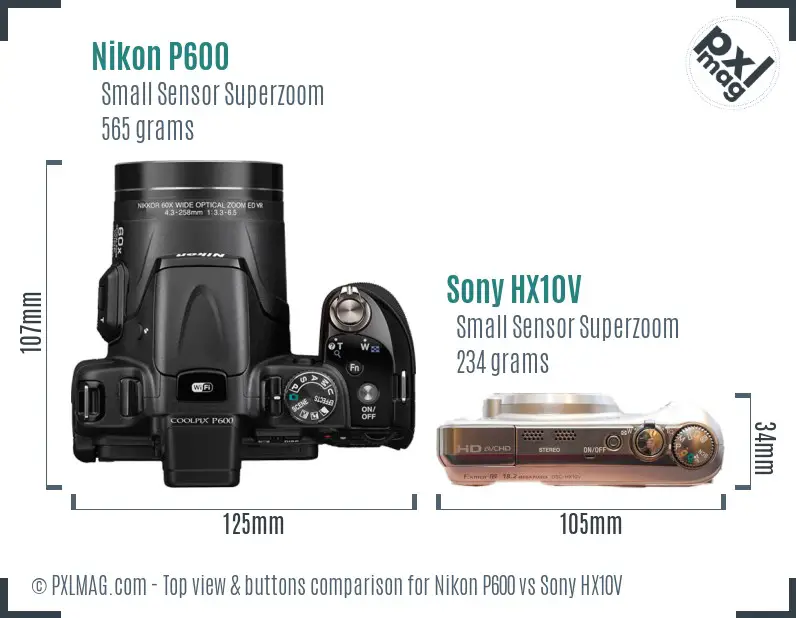 Nikon P600 vs Sony HX10V top view buttons comparison