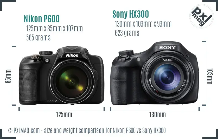 Nikon P600 vs Sony HX300 size comparison Nikon P600 vs Sony HX300 size comparison
