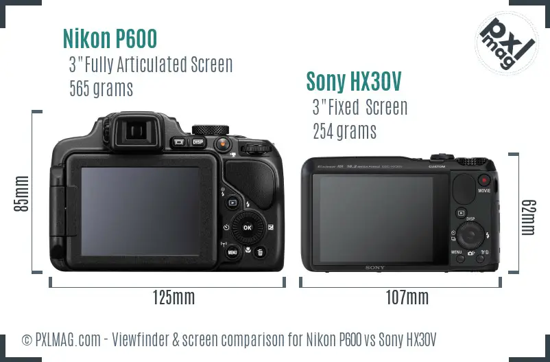 Nikon P600 vs Sony HX30V Screen and Viewfinder comparison