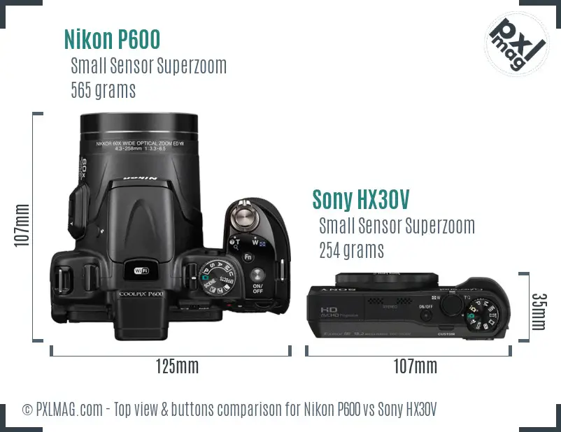 Nikon P600 vs Sony HX30V top view buttons comparison