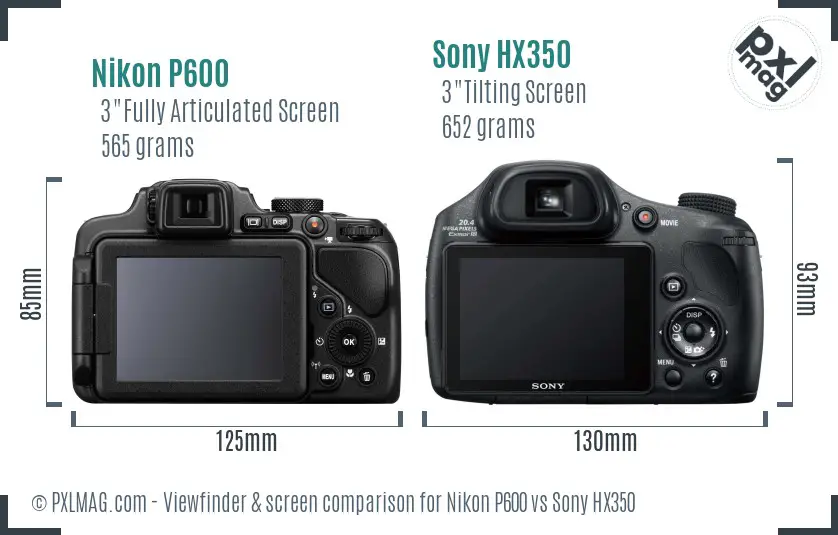Nikon P600 vs Sony HX350 Screen and Viewfinder comparison Nikon P600 vs Sony HX350 Screen and Viewfinder comparison