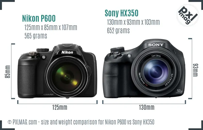 Nikon P600 vs Sony HX350 size comparison Nikon P600 vs Sony HX350 size comparison