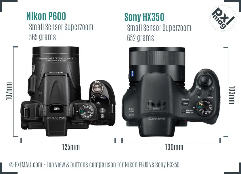 Nikon P600 vs Sony HX350 top view buttons comparison Nikon P600 vs Sony HX350 top view buttons comparison