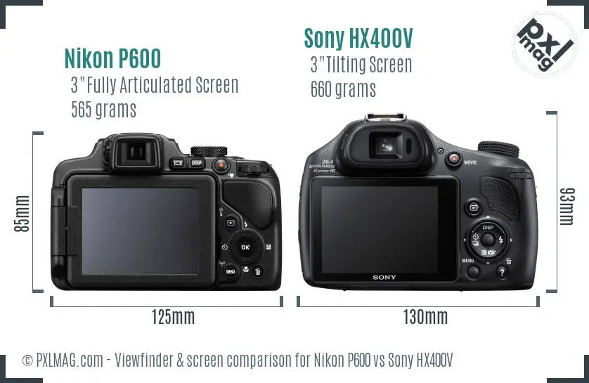Nikon P600 vs Sony HX400V Screen and Viewfinder comparison