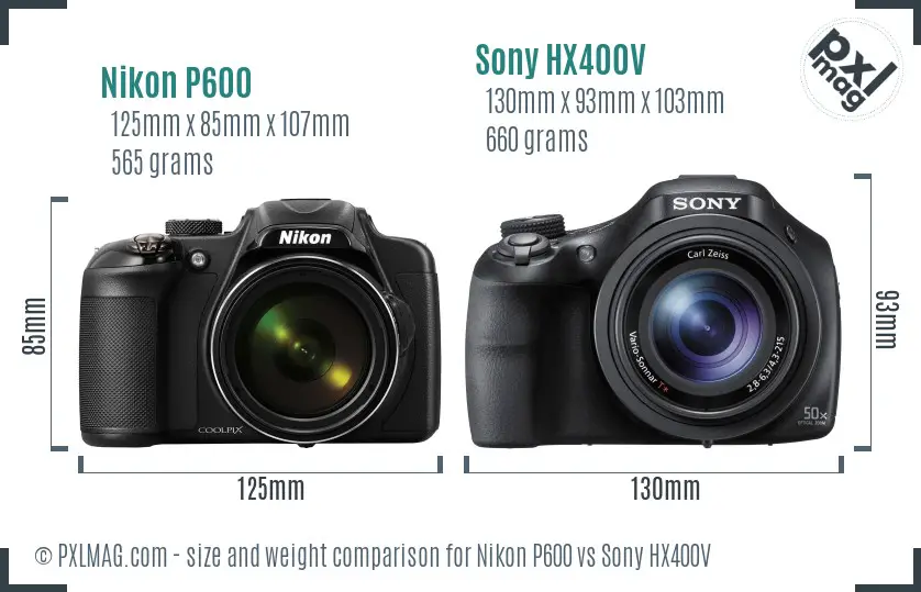 Nikon P600 vs Sony HX400V size comparison