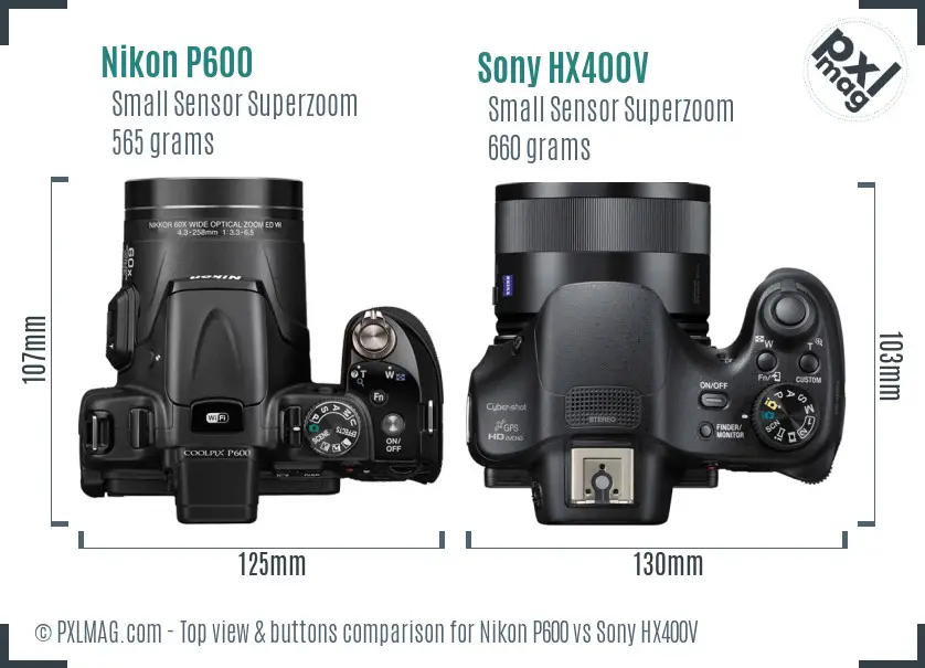 Nikon P600 vs Sony HX400V top view buttons comparison