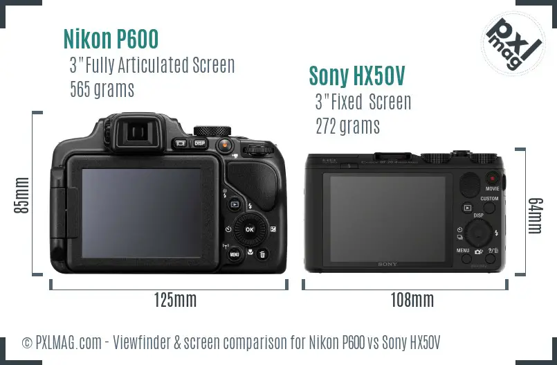 Nikon P600 vs Sony HX50V Screen and Viewfinder comparison