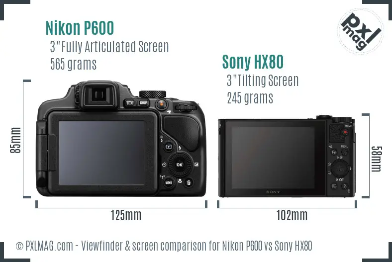 Nikon P600 vs Sony HX80 Screen and Viewfinder comparison